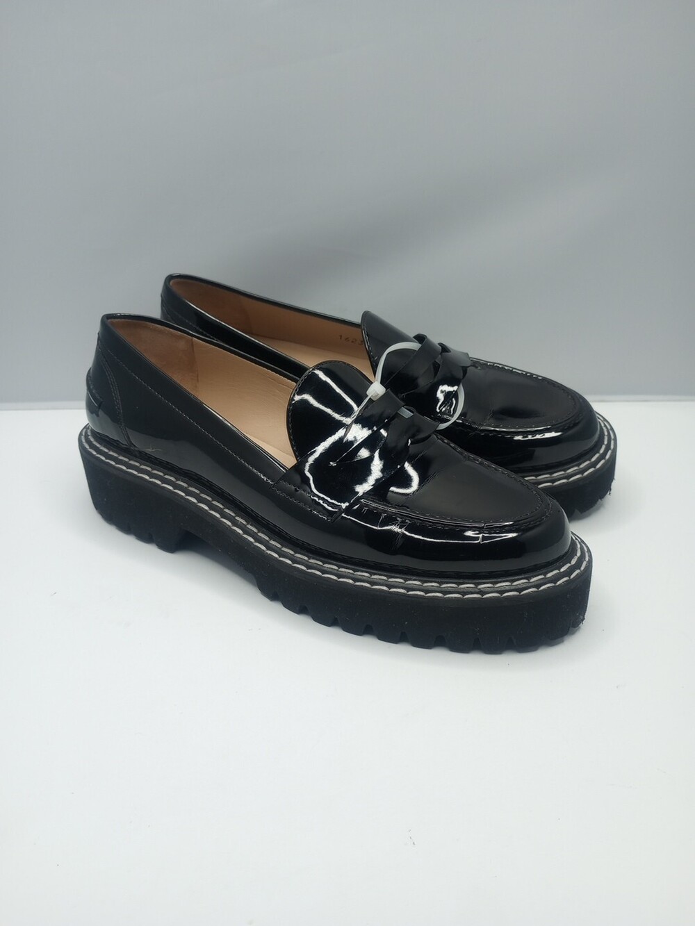 Jon Josef Women's Penny Loafers New - Black Patent Leather Thick Chunky (Size 6)